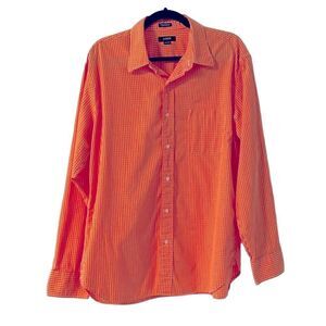 J. Crew orange and white windowpane cotton dress shirt L ( 16-16 1/2) EUC